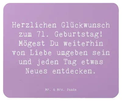 Produktbild von Mr. & Mrs. Panda Mousepad Spruch 71. Geburtstag Freude - Lavendeltraum - Geschenk, Happy Birthday, Glückwünsche, laptop, besondere Jubiläum, Anlässe, Alter, Mauspad