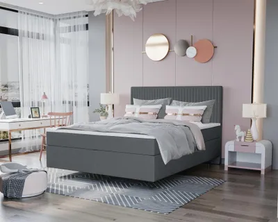 Produktbild von Boxspringbett Schlafzimmerbett ROCIO Nr.2 Premium 200x200cm in Stoff Anthrazit