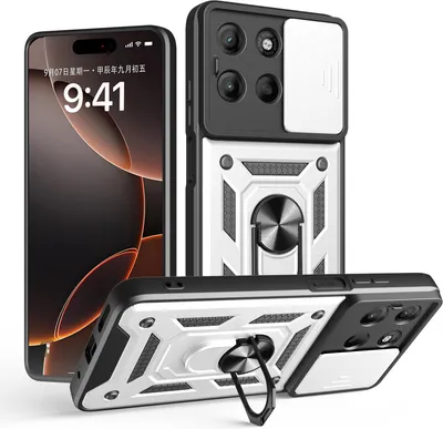 Produktbild von Outdoor Panzer Hülle für Motorola Moto G17 Handyhülle mit Kameraschutz Ringhalter Silber