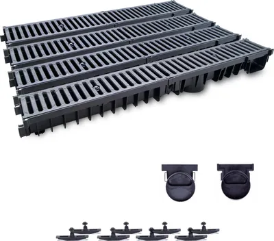 Produktbild von 4 m Entwässerungsrinne mit Dichtung Belastungsklasse C250. Gussrost ( Gußrost ). Tiefe: 100mm