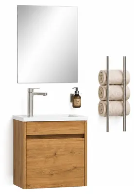 Imagen del producto de Conjunto de baño de 3 piezas: mueble de lavabo, lavabo y espejo
