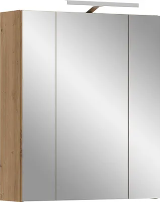 Produktbild von Badezimmer Spiegelschrank mit 60 cm Breite in Eiche inkl. LED-Beleuchtung, 3 Spiegeltüren mit 3D-Funktion - IGGESUND-158