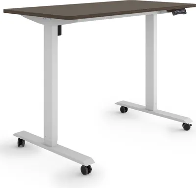 A studio shot of an adjustable height desk.
