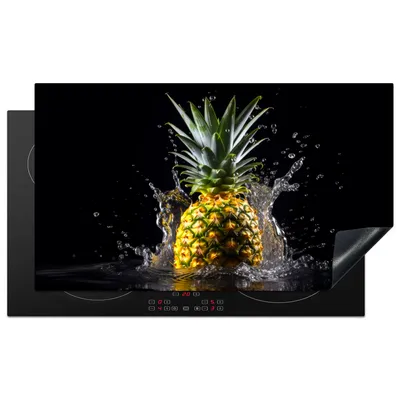 Produktbild von KitchenYeah© Herdabdeckplatte Ananas - Obst - Wasser - Pflanzen - Schwarz , 89x51cm, Küche Deko, Glaskeramikkochfeld Herdabdeckung, Abdeckplatte fùr Kochfeld