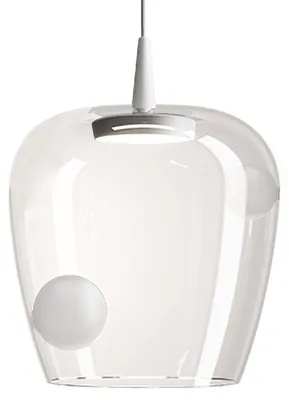 Imagen del producto de Lámpara colgante LED Zafferano Bilia, 230V, con difusor de vidrio borosilicato soplado a mano, acabado blanco arenado, diámetro de 27 cm, diseño moderno, 2700K