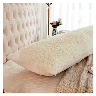 Produktbild von Seitenschläferkissen Bezug 40x145 cm, Weiße Plüsch Deko Kissenhülle aus Mikrofaser mit Reißverschluss, Atmungsaktiver und Weicher Kopfkissenbezug für Seitenschläfer