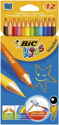 Image de BiC® 907832 Crayon de couleur KIDS ECOlutions EVOLUTION - 12 couleurs assorties, étui carton de 12 pièces