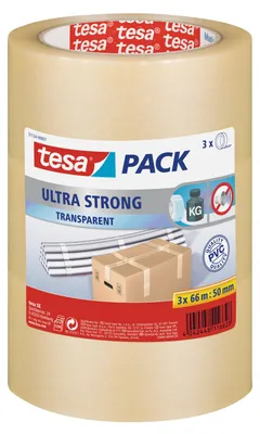 Produktbild von Tesa Tesapack Ultra Strong - Packband - 50 mm x 66 m - PVC - transparent (Packung mit 3)
