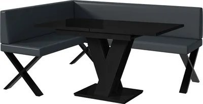 Produktbild von MEBLINI Eckbank für Esszimmer mit ausziehbarem Tisch - Küchenbank - Essecke - Sitzecke Küche - TONI - X-Beine 128x168x87cm Links - Dunkelgrau Kunstleder/M Schwarz Hochgl.
