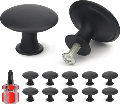 Produktbild von 12 Stück Möbelknöpfe Schwarz, 30mm Vintage Schrankknäufe, Schrankknöpfe Moderne Vintage mit Schrauben, Türknöpfe für Schublade, Schrank, Möbel, Küchenschränke, Kleiderschrank
