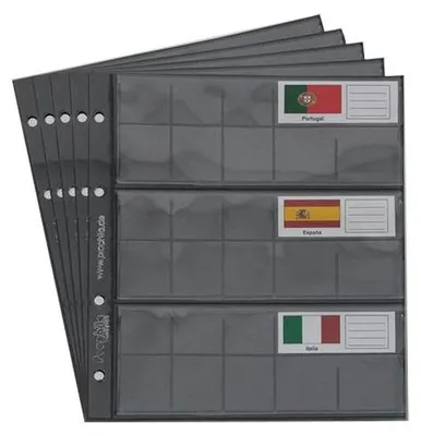 Produktbild von Prophila Collection 5 Münzhüllen für 3 komplette €-Kursmünzensätze mit je 8 Münzen mit 5 schwarzen Karton-Zwischenbl. + 24 Flaggen