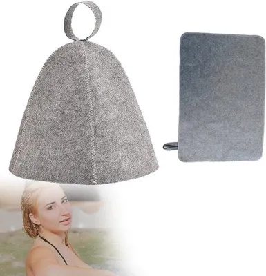Zdjęcie produktu dla Felt Sauna Hat - Przenośna, szara osłona głowic dla mężczyzn i kobiet - Akcesoria do sauny