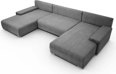 Produktbild von Margaret Hadas24 Ecksofa U Form Ecksofa Lauren 348x188cm mit Schlaffunktion und Bettkasten, 5 Sitzer, Bettzeugablage, Big Sofa, Eckcouch, Cord, grau