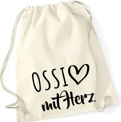 Produktbild von Huuraa Turnbeutel Ossi mit Herz 12 Liter Natural Baumwolle Rucksack Geschenkidee