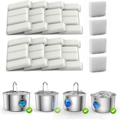 Produktbild von Ersatzfilter für 2,2L/3,2L Edelstahl-Katzenbrunnen, 8 Filter + 4 Schwämme