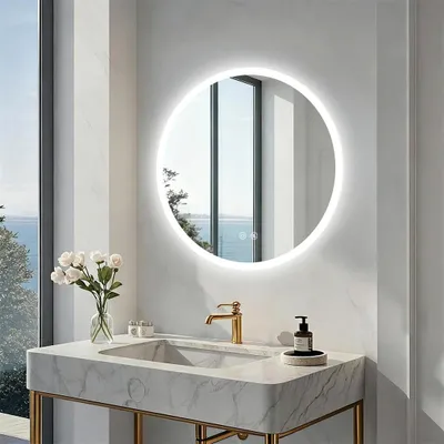 Produktbild von Runder LED Badspiegel - Wandspiegel mit Beleuchtung - Dimmbar - Antibeschlag - Touchsensor mit Memory - IP44 - Aluminiumrahmen - 50 cm
