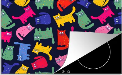 Produktbild von KitchenYeah© Herdabdeckplatte Muster - Katze - Regenbogen - Rosa - Mädchen - Kinder - Kind , 80x52cm, Küche Deko, Glaskeramikkochfeld Herdabdeckung, Abdeckplatte fùr Kochfeld