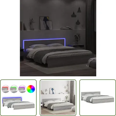 Produktbild von The Living Store Bettgestell mit Kopfteil und LED-Beleuchtung Grau Sonoma