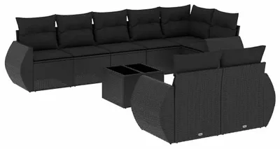 Immagine prodotto di vidaXL Set di divani da giardino da 9 pezzi con cuscini in polirattan nero