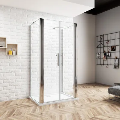 Produktbild von U-FORM H.195cm Duschabtrennung Doppeltür 90x195cm Drehtür U-Duschkabine 6mm NanoGlas mit 90x90x195cm Seitenwand