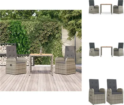 Produktbild von vidaXL 3-tlg. Garten-Essgruppe mit Kissen Grau Poly Rattan -  Gartenstühle