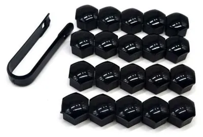 Produktbild von 17mm schwarz glänzend + Werkzeug 20x Radschrauben Radmutter Bolzen Kappen