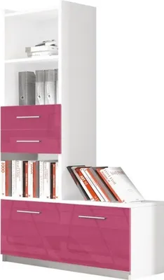 Produktbild von Regal Schrank Bücherschrank für Kinderzimmer Jugendzimmer Weiß Rosa Hochglanz