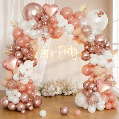 Immagine prodotto di Set di ghirlande di palloncini, 124 pezzi, color rosa antico e rosa oro, ideali per compleanni e feste