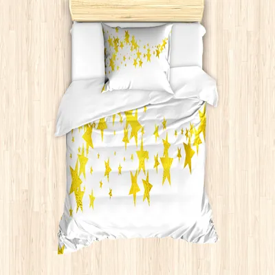 Produktbild von ABAKUHAUS Sterne Mantele, Yellow Shade Moderne Sterne, Milbensicher Allergiker geeignet mit Kissenbezügen, 135 cm x 200 cm - 80 x 80 cm, Gelb und Weiß