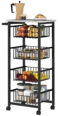 Zdjęcie produktu dla Wózek kuchenny z 4 koszami | Kolor: Szary, Czarny | Wymiary: 49,5 x 31 x 91 cm