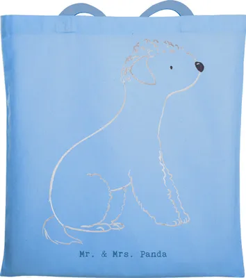 Produktbild von Mr. & Mrs. Panda Shopping Tasche Bedlington Terrier Moment - Sky Blue - Geschenk, Jutebeutel, Tote Bag, Einkaufstasche, dokumententasche, Schultasche