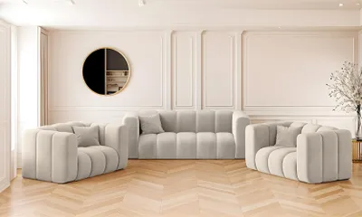 Produktbild von Kaiser Möbel Sofagarnitur 2+1+1 Couchgarnitur serie Grand stilvol, Stoff Salvador Hellgrau