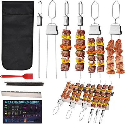 Produktbild von Famanu Grillspieße aus Edelstahl - 9-teilig mit Halter, Pinsel und Tasche