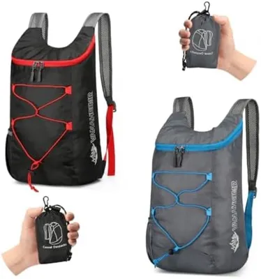 Produktbild von PromoHome® 2 Stück faltbare Reisetaschen – leicht und wasserabweisend – multifunktionale Rucksäcke für Damen und Herren, Schwarz