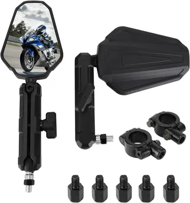 Zdjęcie produktu dla Lusterka wsteczne do motocykli - lusterka boczne aluminiowe - dla bezpiecznej jazdy - składane i regulowane - 10,5 x 8,5 cm - czarne