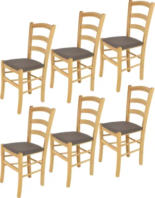 Produktbild von t m c s Tommychairs - 6er Set Stühle VENICE für Küche und Esszimmer, robuste Struktur aus lackiertem Buchenholz Farbe Naturfarben und gepolsterte Sitzfläche mit STOFF Farbe Rehbraun bezogen