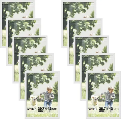 Obrázek produktu pro Sada 10 kusů fotorámů s rámečkem z MDF, formát A3, bílá barva, rozměry 29,7 x 42 cm