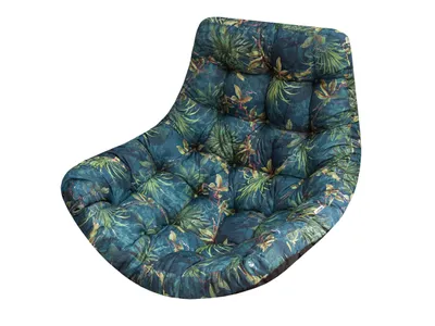 A tufted cushion with a tropical leaf pattern, isolated on a white background.