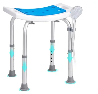 Immagine prodotto di VEVOR sgabello da doccia sedia da doccia 360-490 mm regolabile in altezza, sgabello da bagno sedile da bagno 158,8 kg capacità di carico, stabile sgabello da doccia ausilio da bagno struttura in lega di alluminio, sedile da doccia sgabello da bagno blu