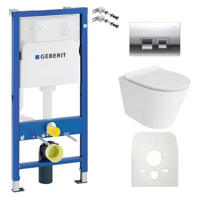 Produktbild von DOMINO Geberit Duofix Basic Vorwandelement + Wand-WC Tiefspül Galve Becken Weiß Spülrandlos + Bedienplatte Delta 25 für Doppelspülung  |  Komplett Set