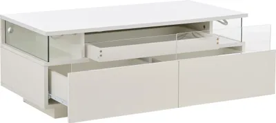 Immagine prodotto di okwish Tavolino, tavolino con vetro temperato lucido tavolino con 2 cassetti, tavolino con illuminazione LED, bianco