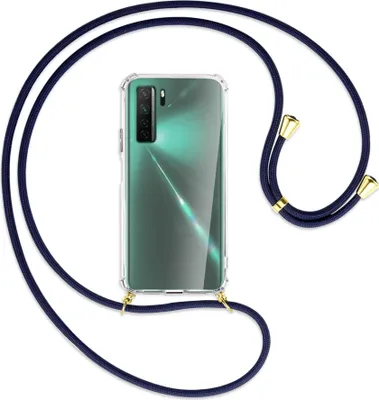 Produktbild von Handykette Backcover-Schutzhülle mit Band (Metall goldfarben) für Huawei P40 lite 5G - dunkelblau