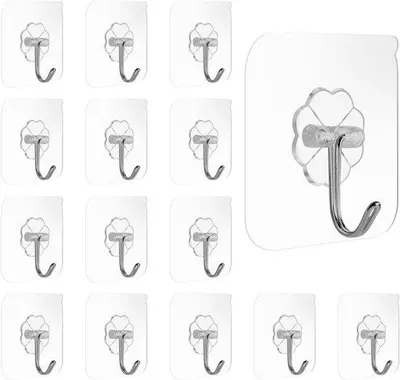 Produktbild von 15 Stück Selbstklebende Haken - Wasserdichte Transparents Selbstklebende Wandhaken - Haken Ohne Bohren für Badezimmer - Küche - Wand - Decke