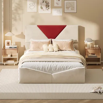 Obrázek produktu pro Čalouněná postel ProximaX 140 x 200 cm, krémově bílá, samet – postel s úložným prostorem a 2 zásuvkami, manželská postel s úložným prostorem, moderní postel do ložnice