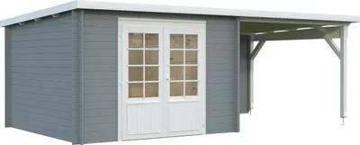 Produktbild von Gartenhaus Palmako Ella 8,7+8,2 m² 614 x 340 cm hellgrau-weiß