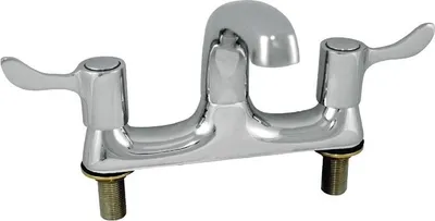 Produktbild von Mischhahn Doppelhebelarmatur aus poliertem Edelstahl, 90°-Drehung, 7 L/Min, 22,3x21,2x19,5cm
