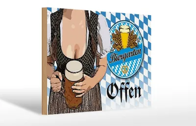 Produktbild von Holzschild Biergarten offen, 30 x 20 cm, Holzschilder Spruch Getränke Alkohol Bier Bayern