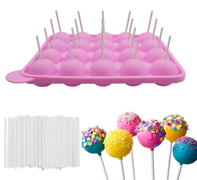 Obrázek produktu pro Silikonová forma na cake popsy s 20 výhradami a 100 párátky, růžová barva