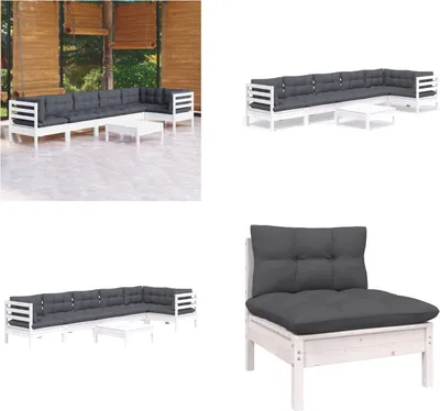 Produktbild von vidaXL 7 tlg. Garten Lounge Set mit Kissen Weiß Kiefernholz - Garten-Lounge-Set - Garten-Lounge-Sets - Gartenmöbel-Set - Gartenmöbel-Sets