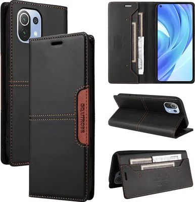 Obrázek produktu pro Pouzdro pro Xiaomi Mi 11 Lite 5G/4G, kožené flipové peněženkové pouzdro s přihrádkou na karty a stojánkem Černý